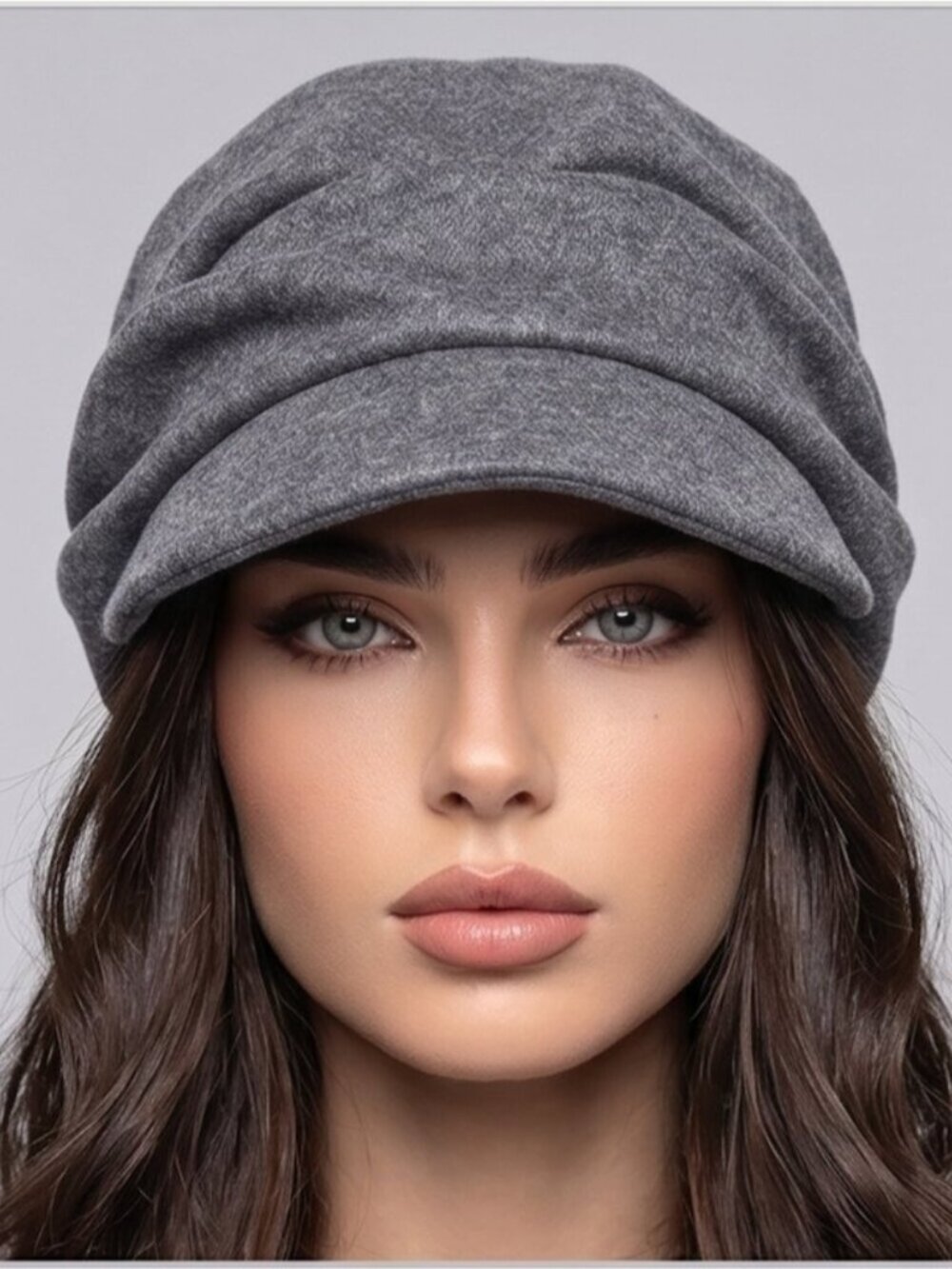 Slouchy Newsboy Cap Ruched Visor Beret Beanie Hat Grey